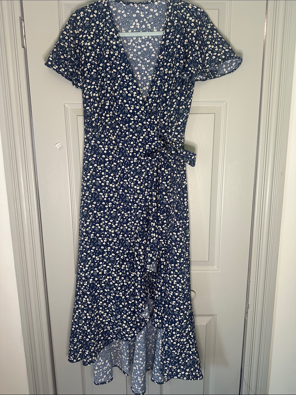 Navy Blue Floral Wrap Dress